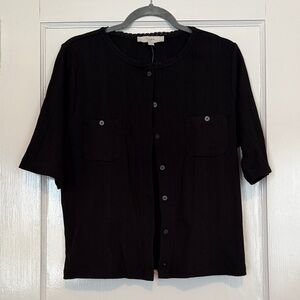 LOFT Black Button-Up Shirt Jacket